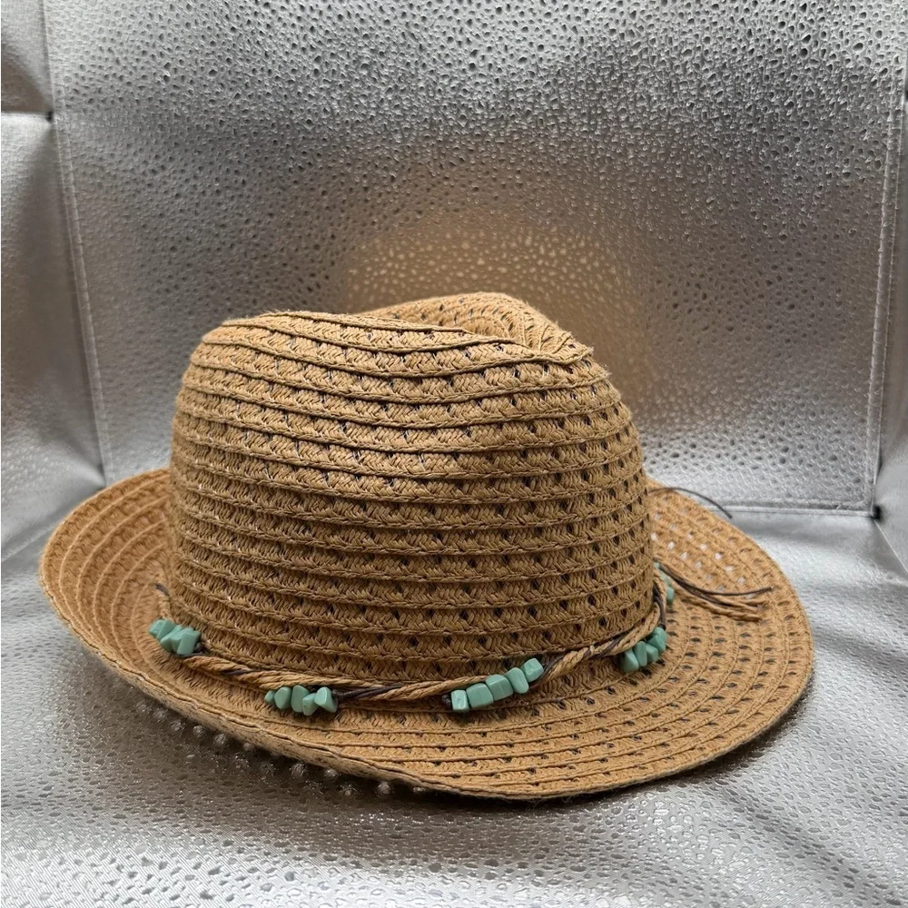 Stylish Brown Woven Hat with Beaded Accent